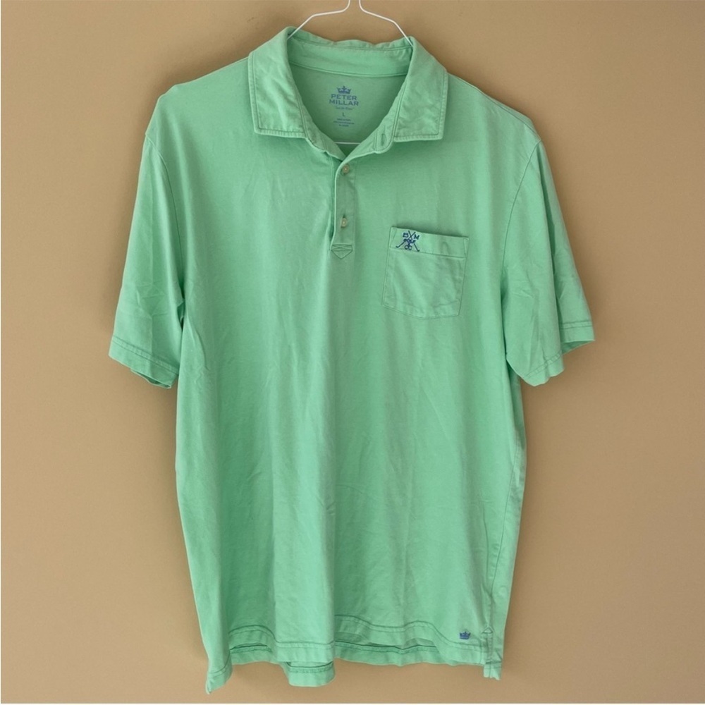 ☀️Peter Millar - Seaside Wash Solid Green Polo - L